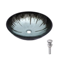 Gray Crackle Vessel Sink with Pop Up Drain – Tempered Glass Bathroom Basin
