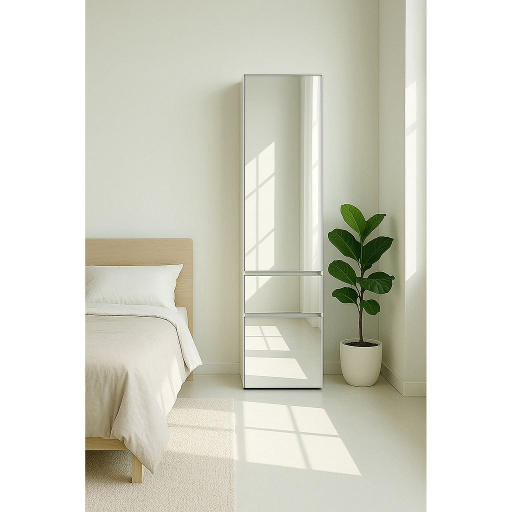 Slim Modular Closet Cabinet with Mirror - White