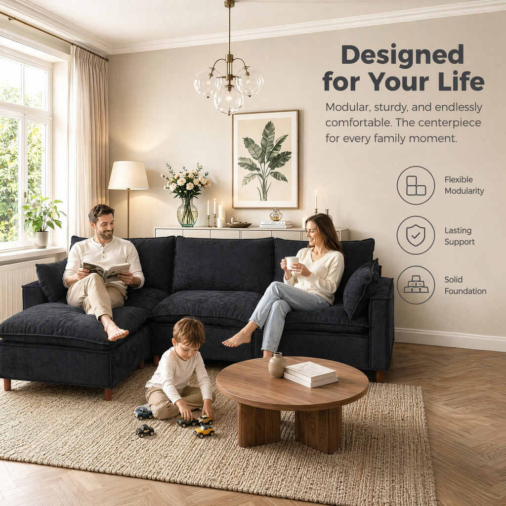 Chenille Modular Sectional Sofa with Movable Ottoman - 108.5" L Shape