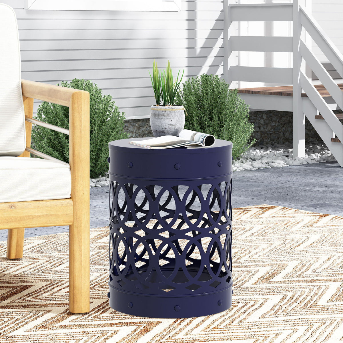 Outdoor Metal Large End Table with Modern Design - Multiple Colors