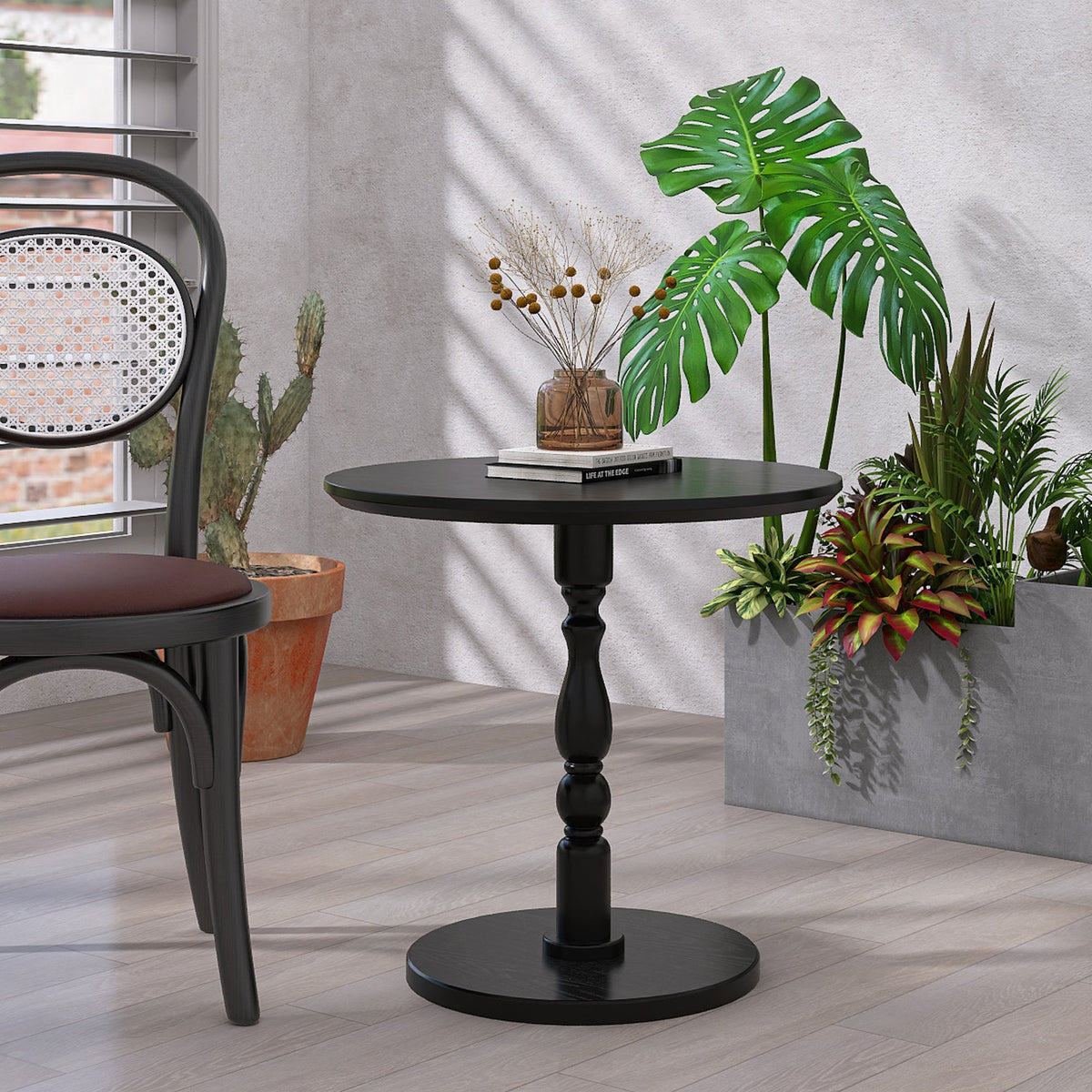 23'' Round Side Table with Water-Resistant Finish - Black