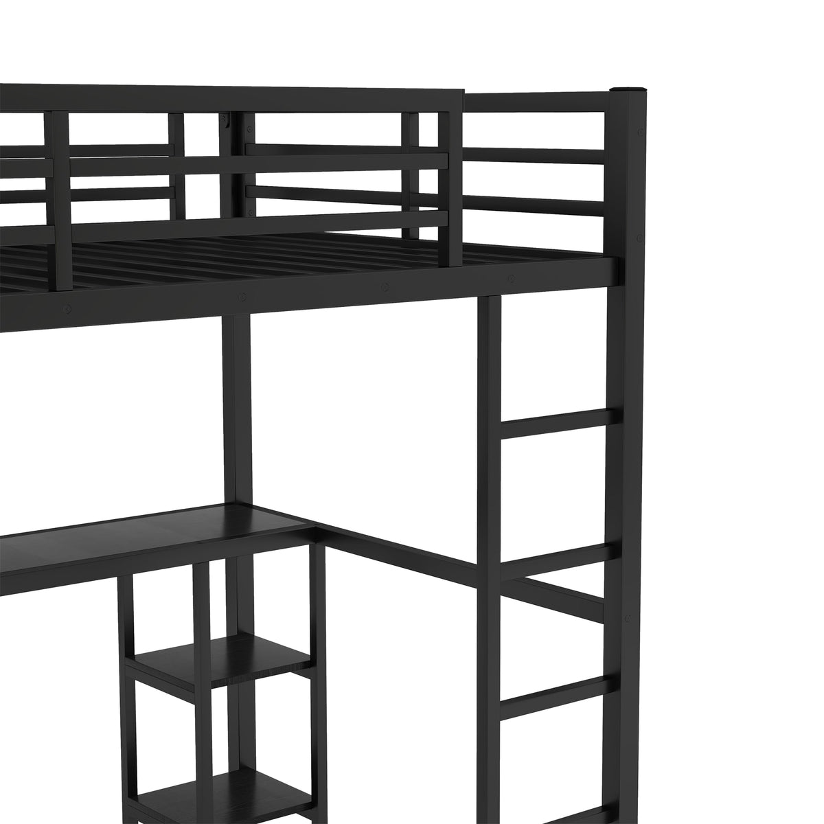 Full Size Loft Bed with Built-in Wardrobe and Desk