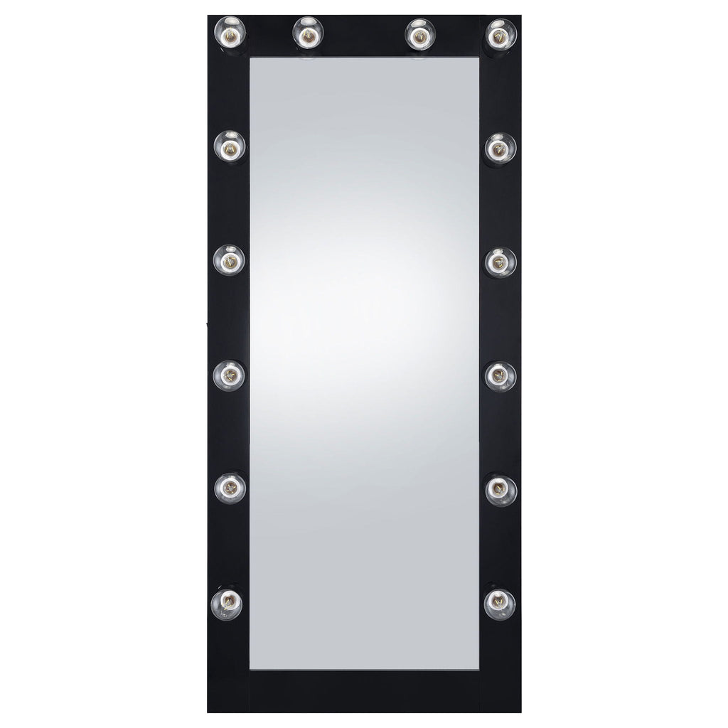Zayan 32 x 71 Inch Floor Mirror LED Lighting Black Gloss