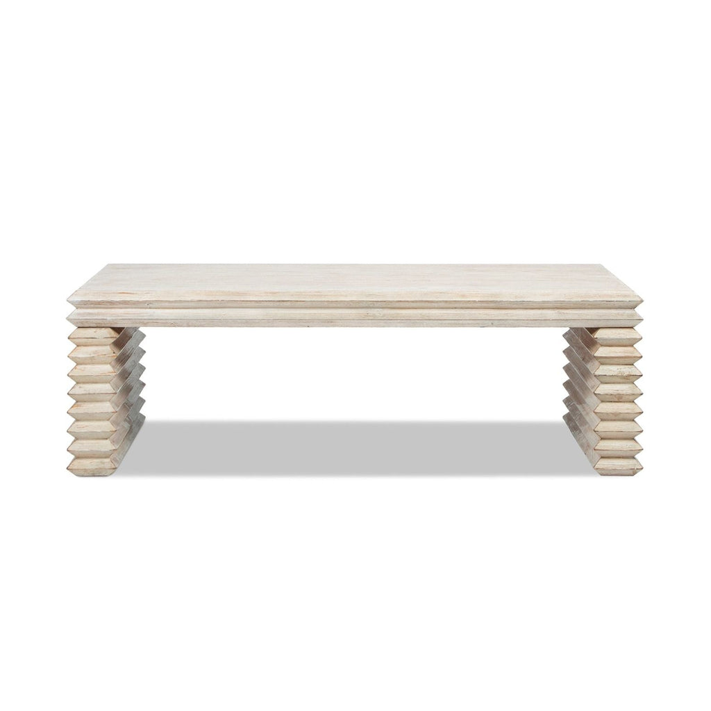Geometric Waterfall Console Table with Solid Wood Construction - White or Light Brown