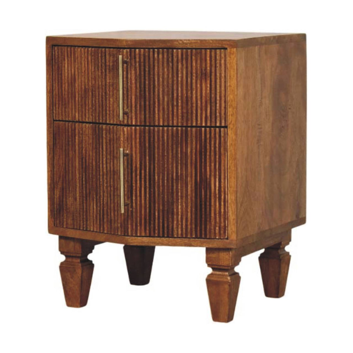Solid Wood Louvre Bedside Unit with Fluted Drawer - Winewood Oak Finish
