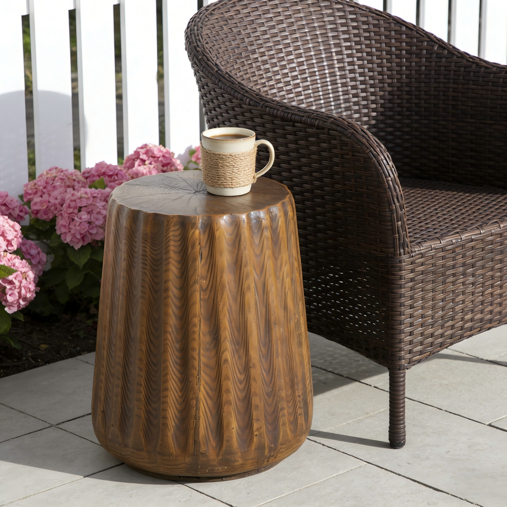 Tree Stump Style Side Table with Weather-Resistant Construction - Natural Wood Look