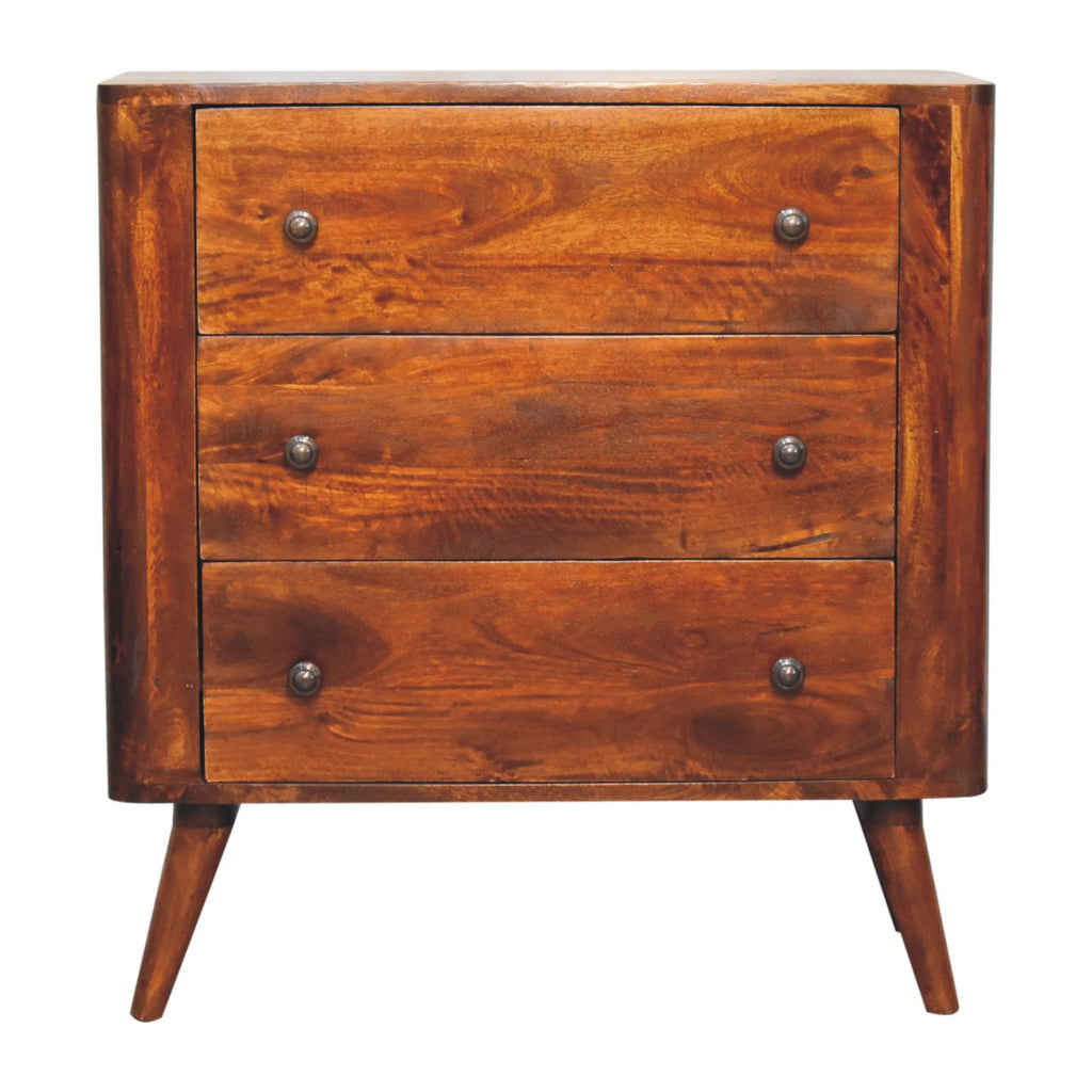 Solid Wood Bera Chest with 3 Drawers - Chestnut Finish