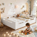 Queen Size Floor Platform Bed with Full-Length Guardrails - White or Natural