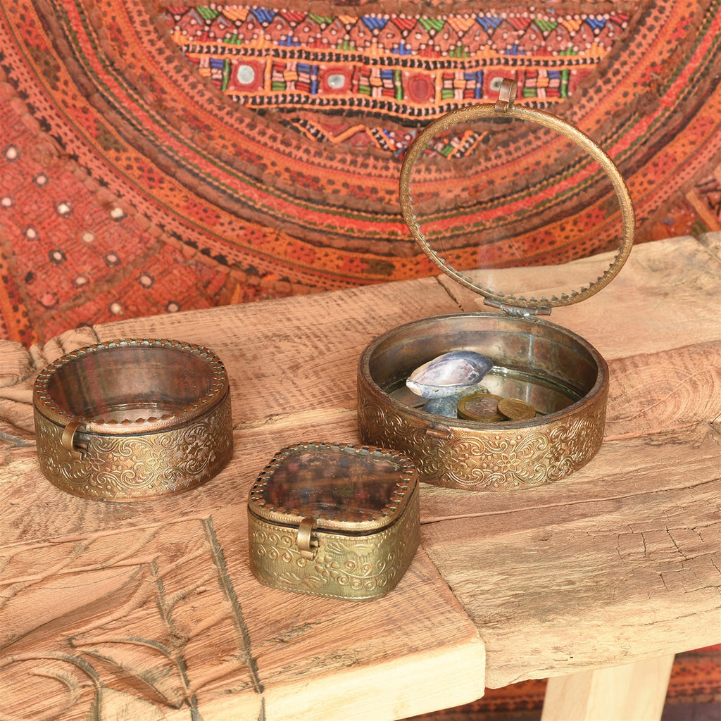Mirrored Brass Trinket Boxes