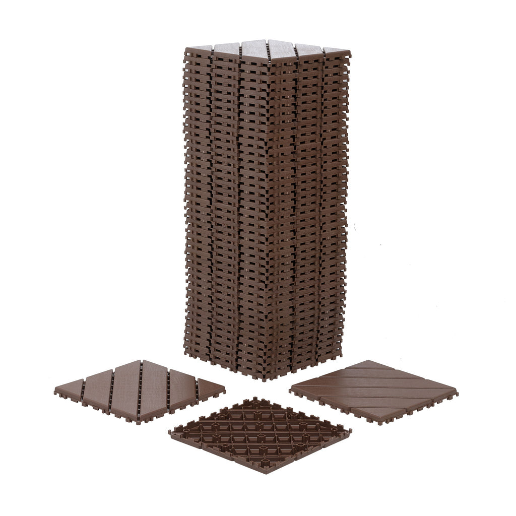 Interlocking Deck Waterproof Outdoor Patio Tiles with Easy Click-Lock System - Brown