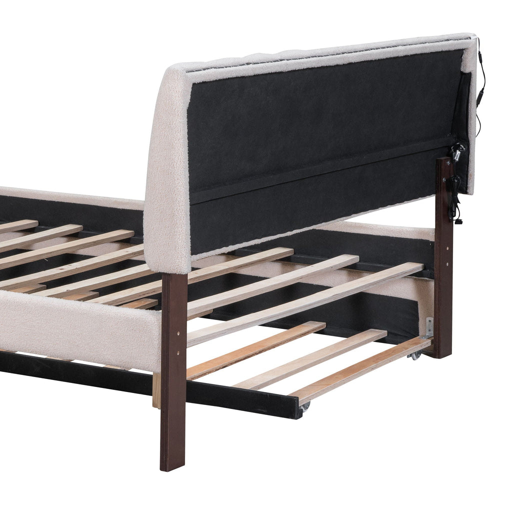 Upholstered Platform Bed With Trundle and LED Lights - Full or Queen