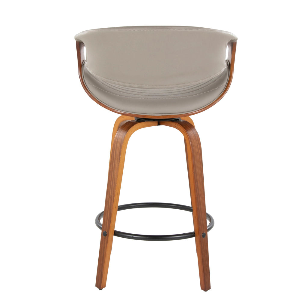 Mid Century Modern Counter Stools with Swivel and Tufted Upholstery - Beige or Pearl Silver