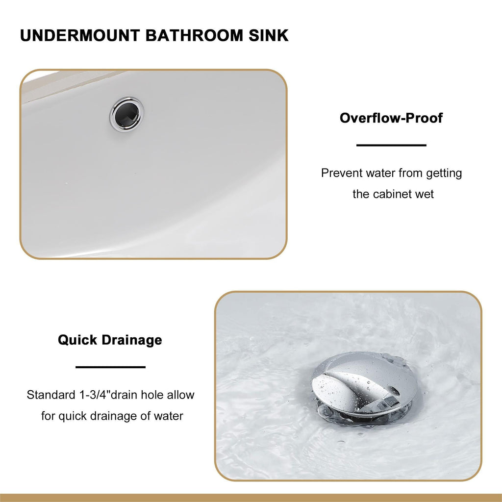 European Style Ceramic Rectangular Undermount Bathroom Sink with Overflow - White