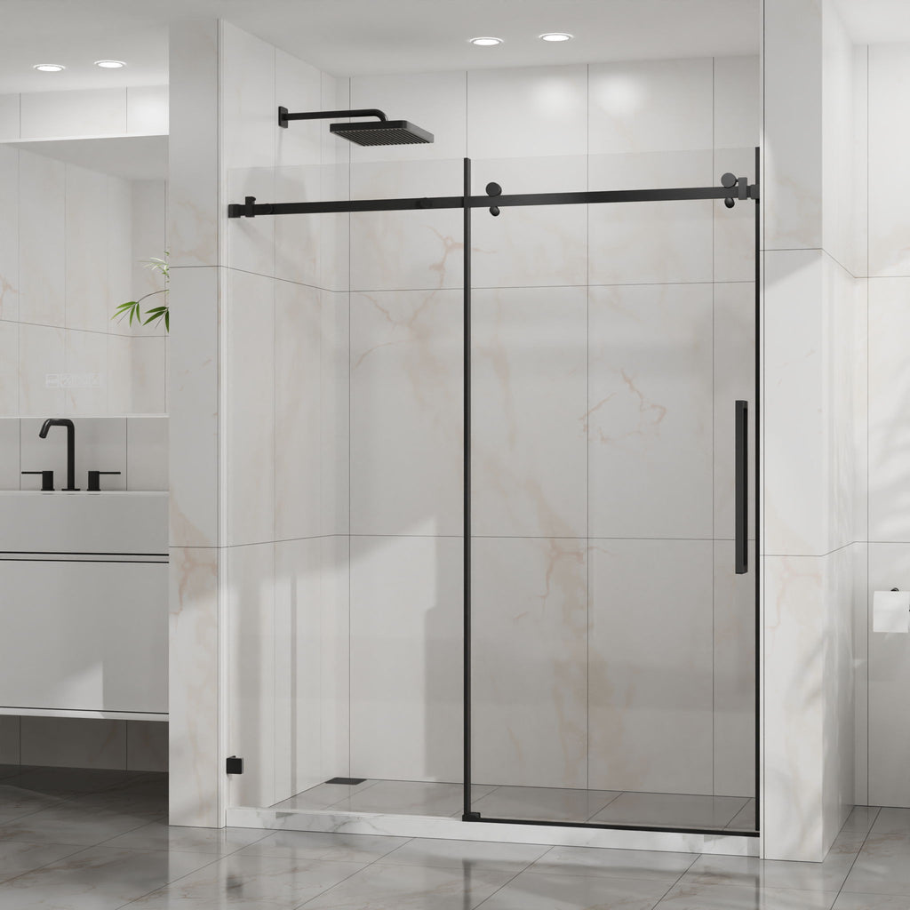 Frameless Tub Sliding Shower Door with Easy Clean Coating - Black or Pearl Silver