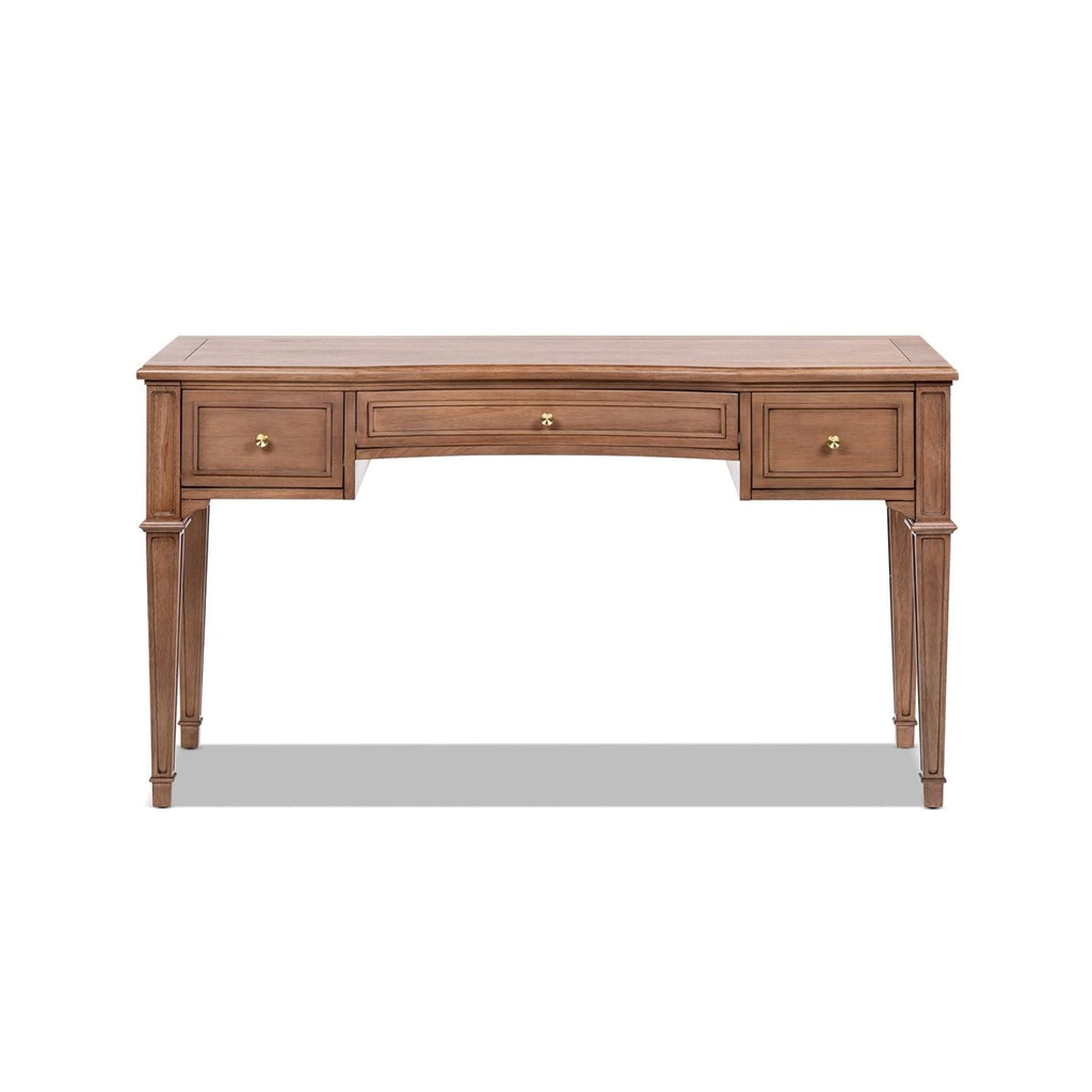 Brown Executive Desk with 3 Drawers - Satin-Gold Hardware
