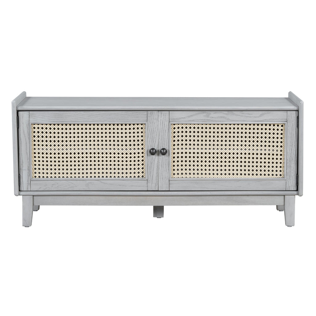 Boho Rattan Entryway Bench with Storage - Natural Finish
