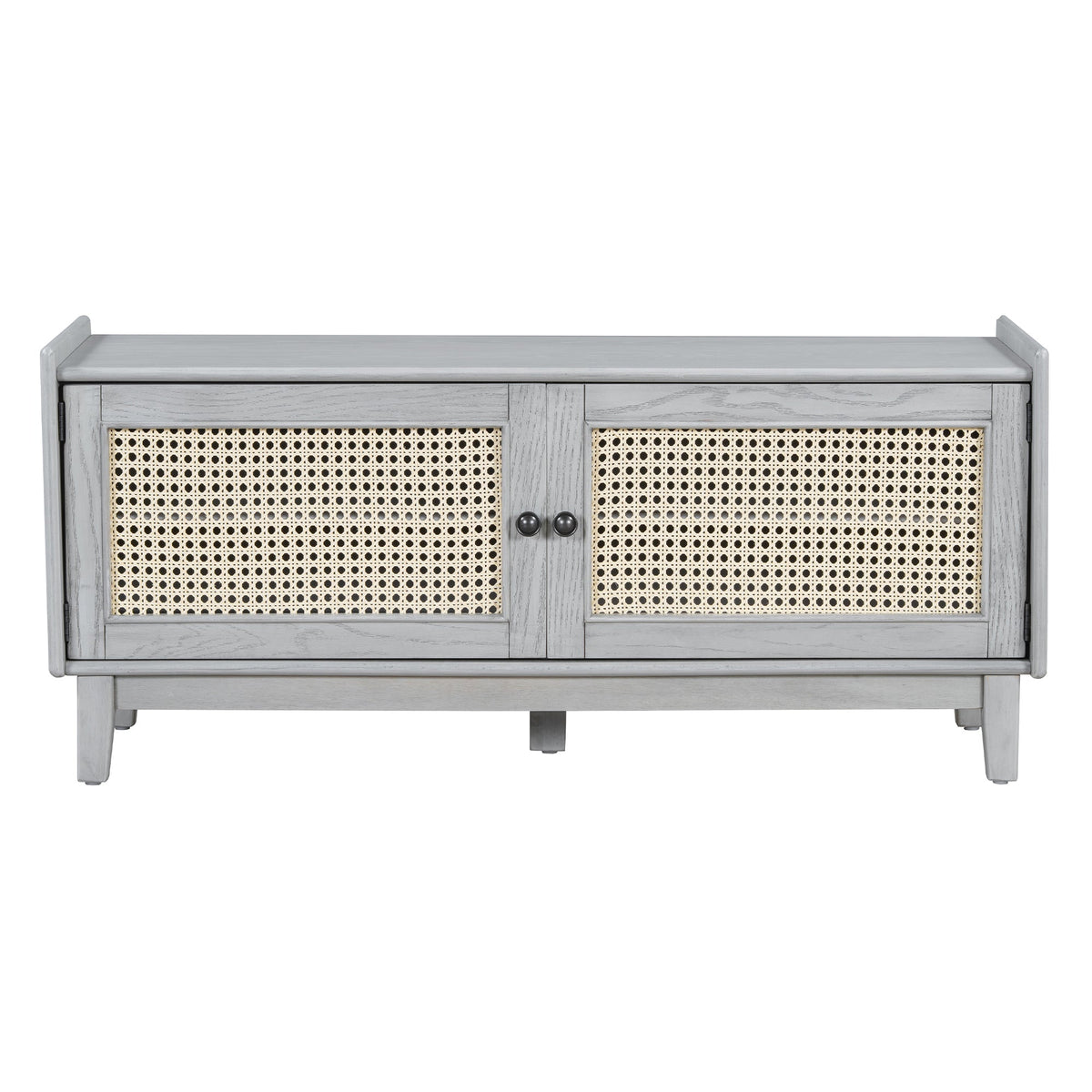 Boho Rattan Entryway Bench with Storage - Natural Finish