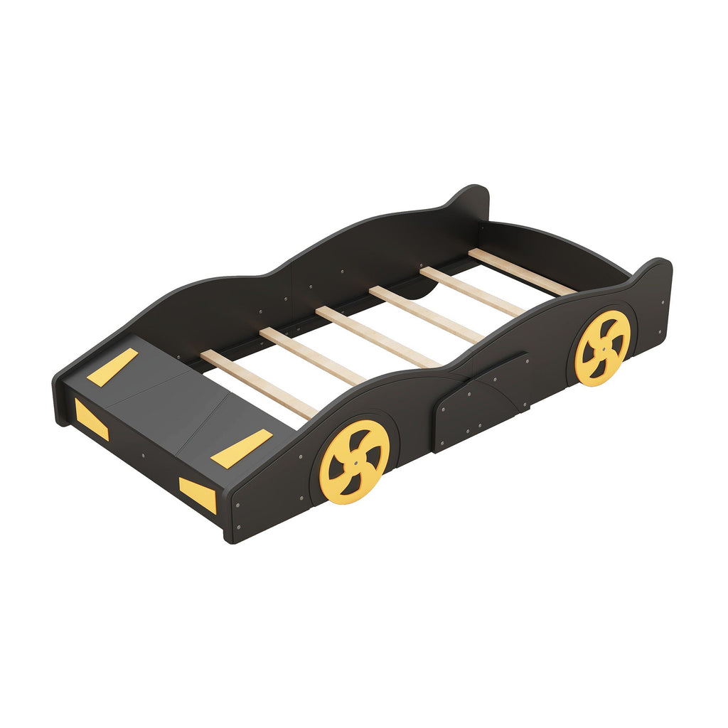 Race Car Platform Bed with Storage and Wheels - Black or Blue