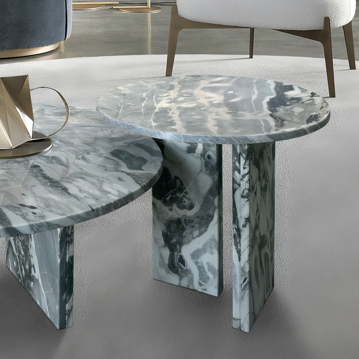 Elegant Coffee Duo Table Set with Natural Marble Tops - Multiple Colors