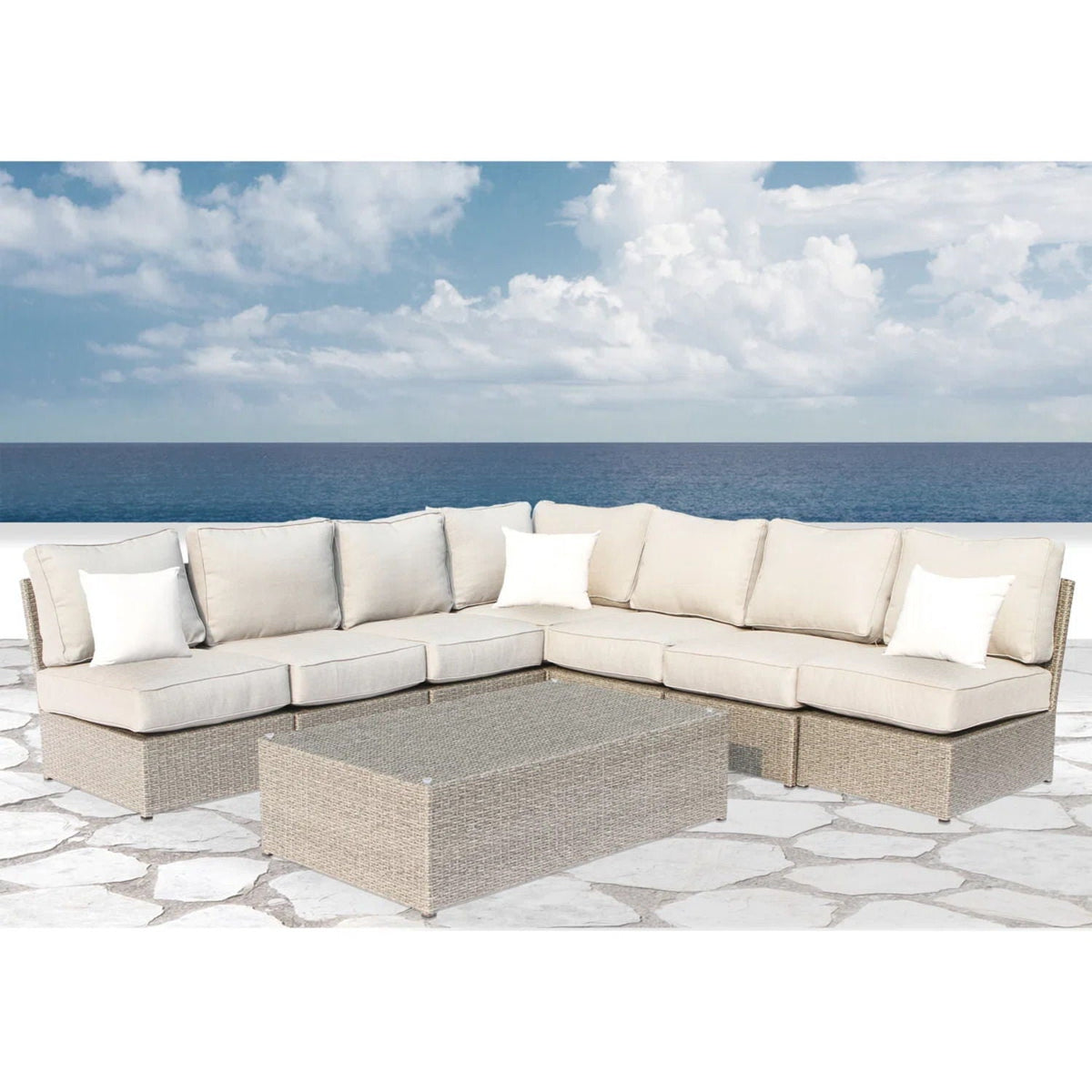 Modern Patio Rattan Sectional Set with Cushions - Multiple Colors
