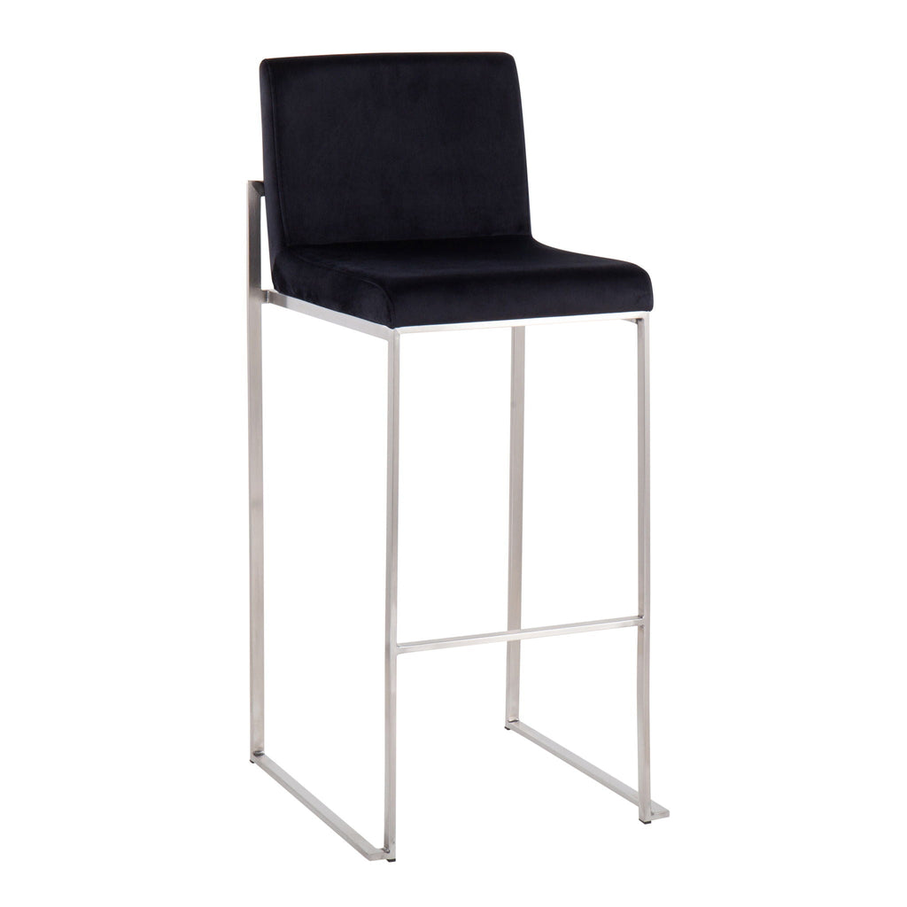 Contemporary High Back Barstool Set with Upholstered Seat – Multiple Colors