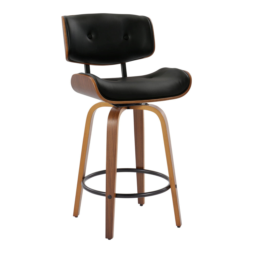 Mid-Century Modern Counter Stool with Swivel & Footrest - Black, Gray, Dark Gray (Set of 2)