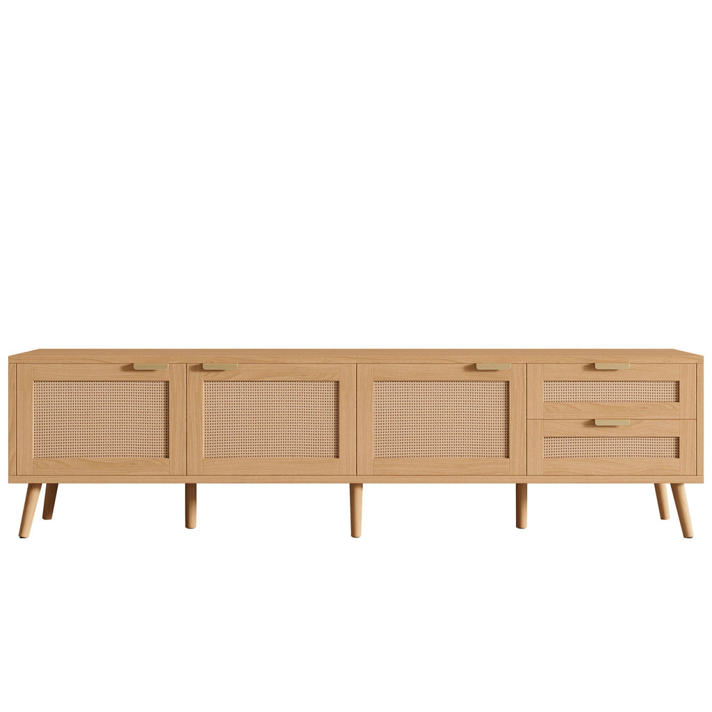 Natural Wood TV Stand with Cable Management and Drawers