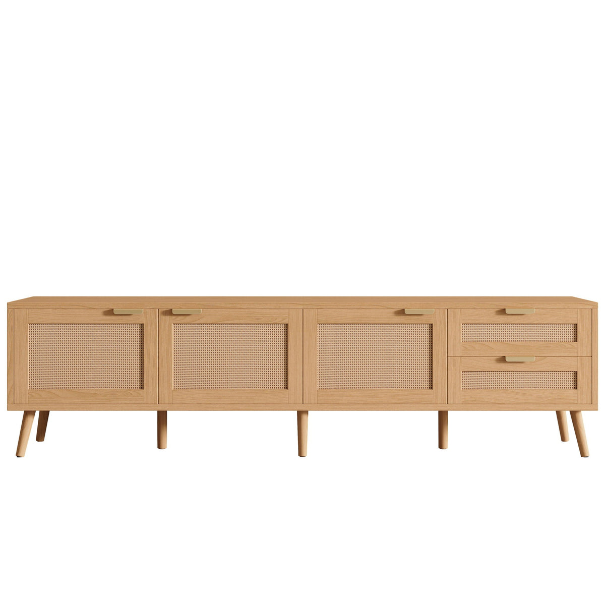 Natural Wood TV Stand with Cable Management and Drawers