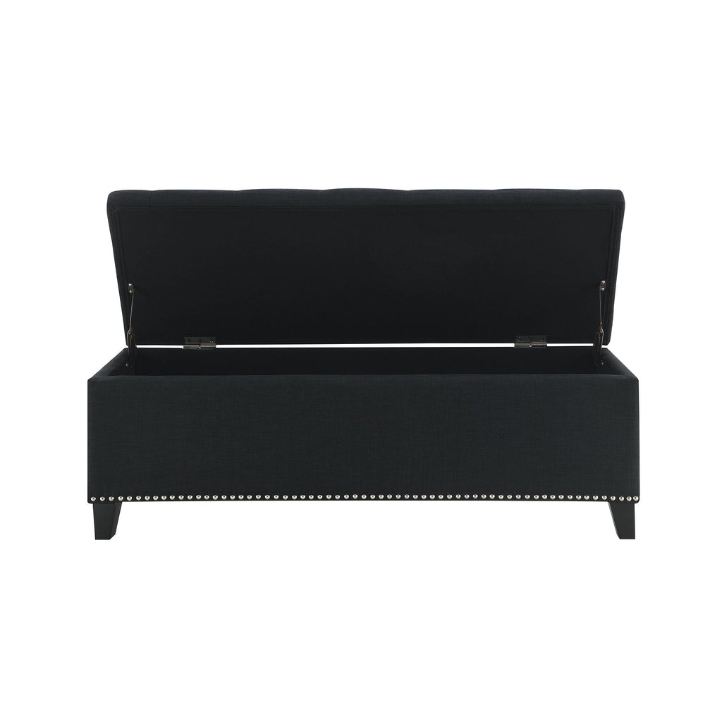 Button-Tufted Storage Ottoman with Safety Close Hinge - Light Brown or Black