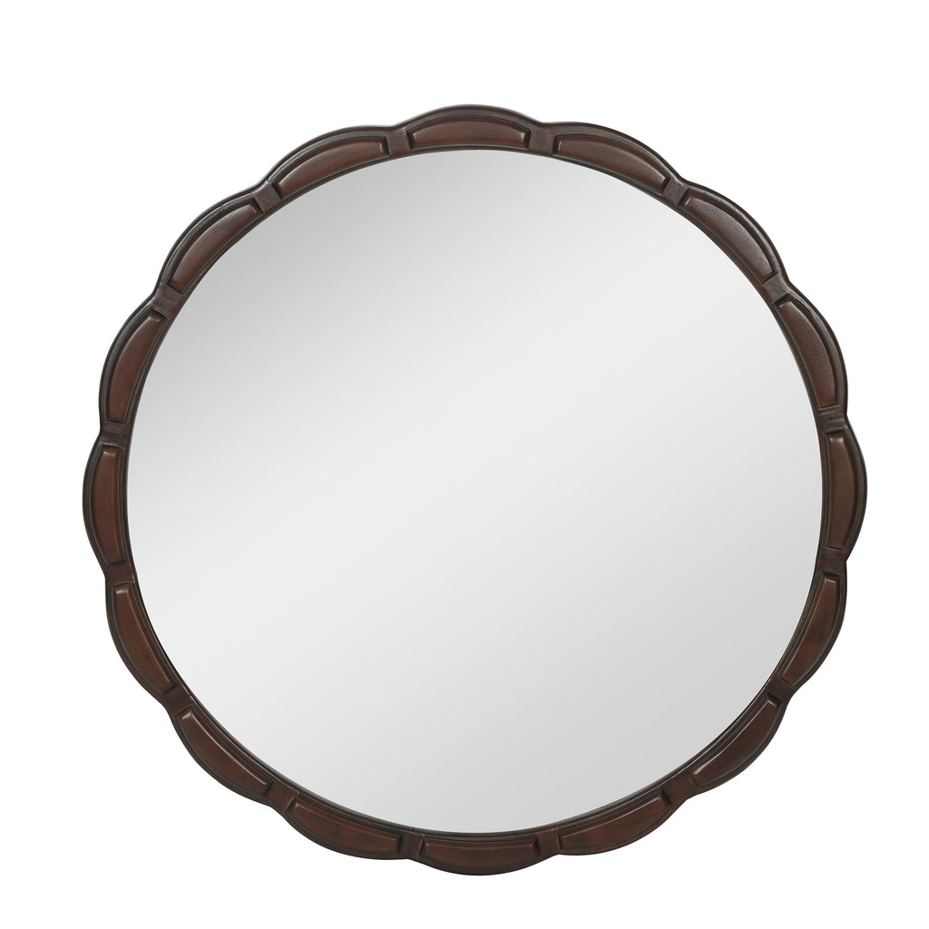 Round Wood Wall Mirror with Solid Wood Frame - 31.5"