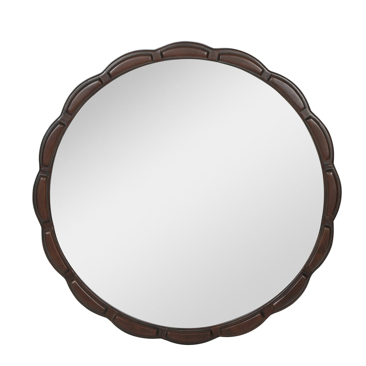 Round Wood Wall Mirror with Solid Wood Frame - 31.5"