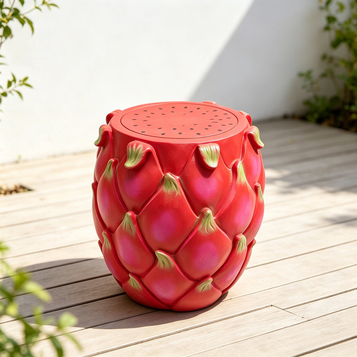Oversized Resin Dragon Fruit Stool with Sturdy Resin Construction - Red