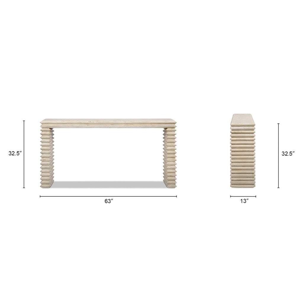 Geometric Waterfall Console Table with Solid Wood Construction - White or Light Brown
