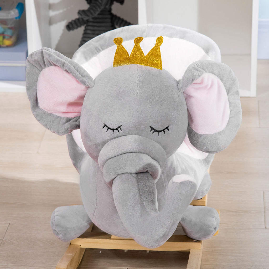 Gray Elephant Rocking Chair with Sound and Safety Belt