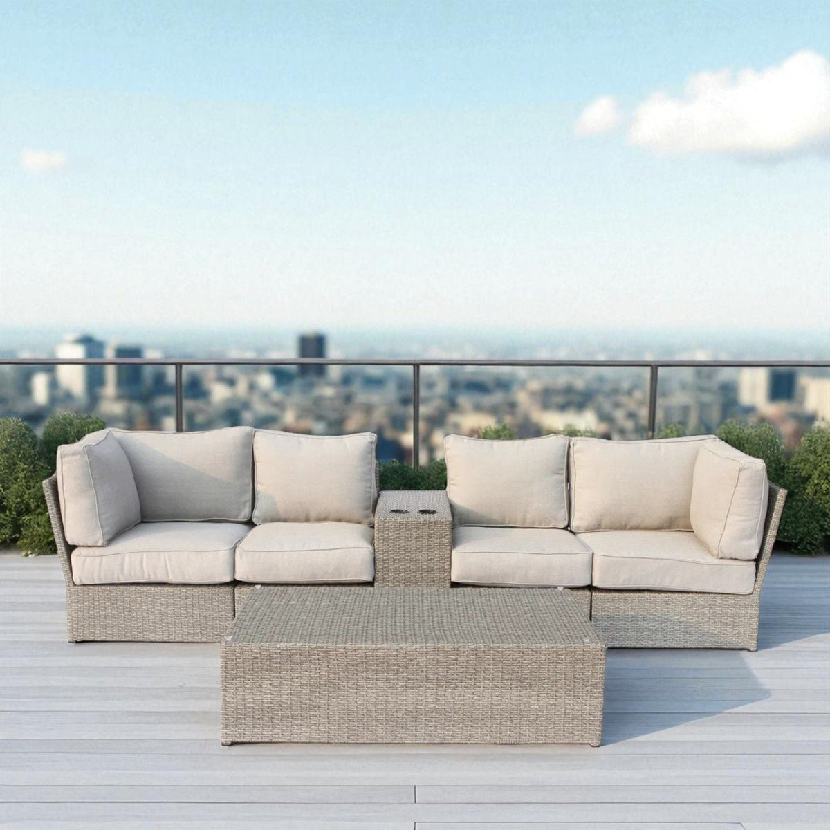 Modular Wicker Patio Seating Group with Cushions - Gray or Dark Brown