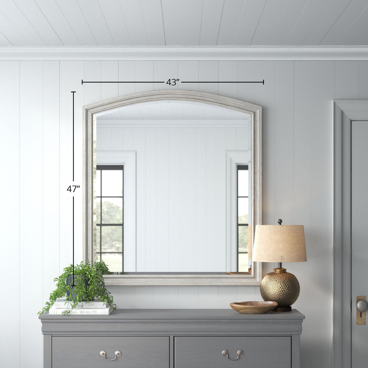Antique Gray Mirror with Wood and Glass Construction - Gray