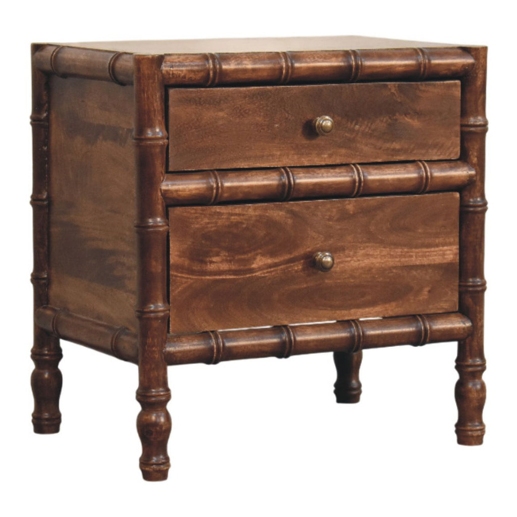 Solid Wood Bamboo Frame Nightstand with Roasted Almond Finish