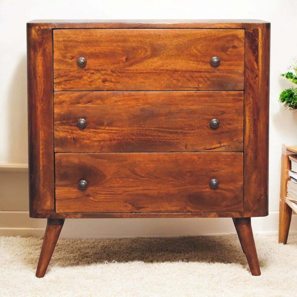 Solid Wood Bera Chest with 3 Drawers - Chestnut Finish
