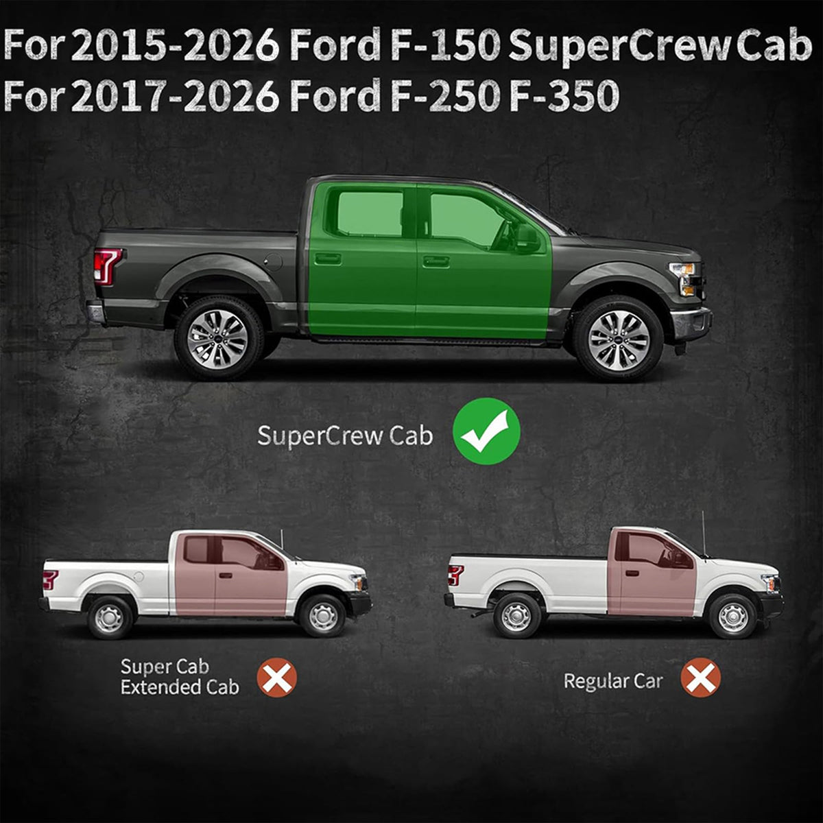 Running Boards for Ford SuperCrew Cab with Non-Slip Surface - Carbon Steel