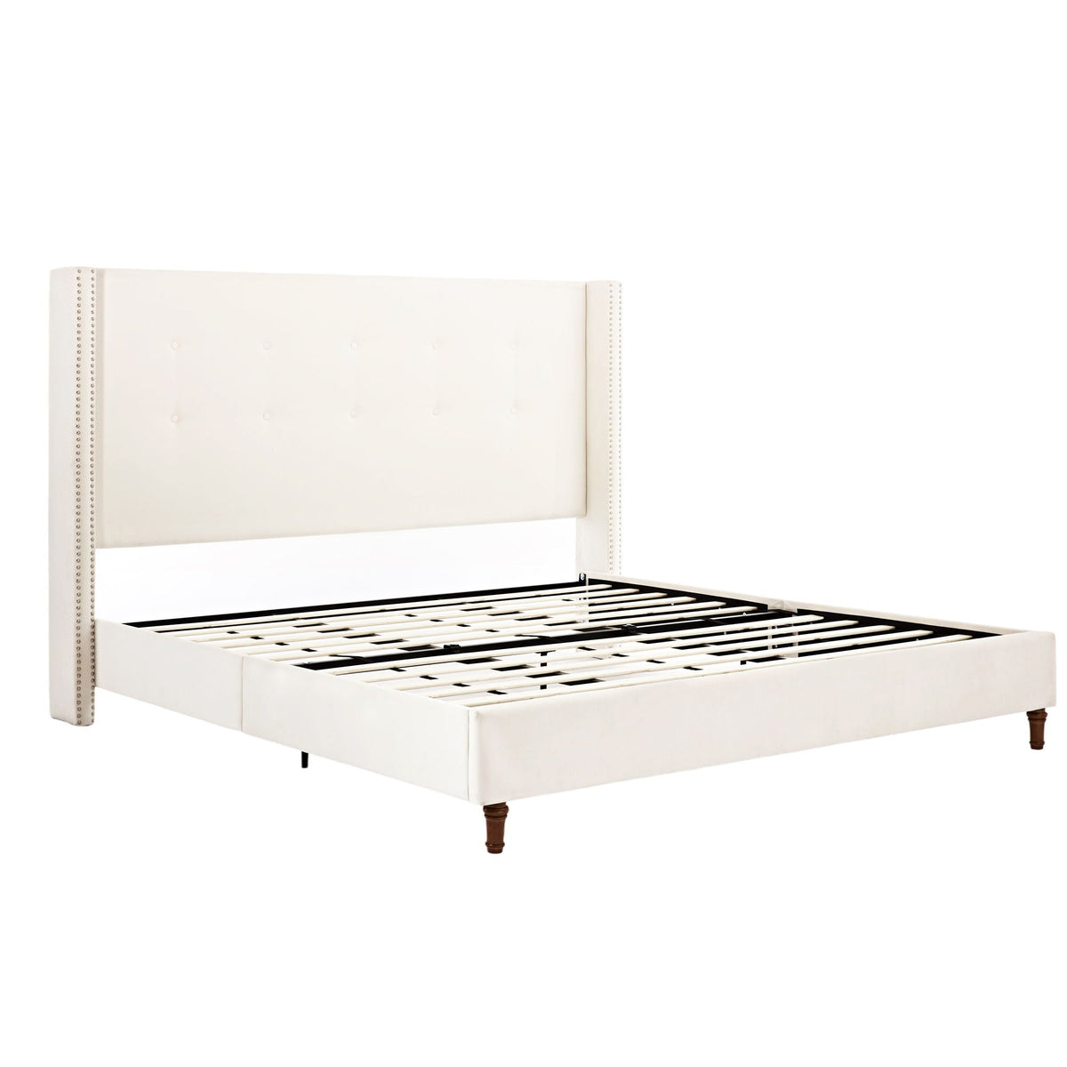 Upholstered Bed with 54" High Headboard and Hand Buttoned Tufting - White or Blue