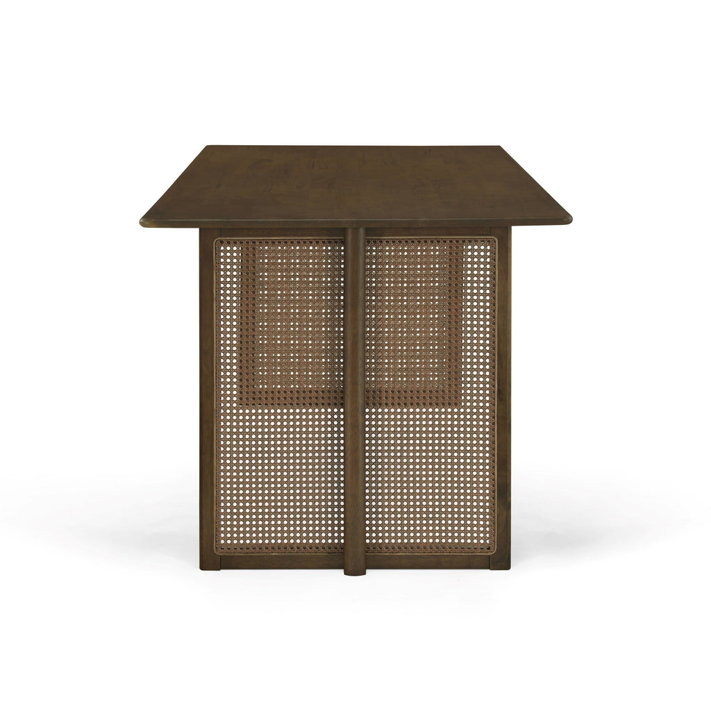 Walnut Rubber Wood Dining Table with Rattan Accents - 70.87"L