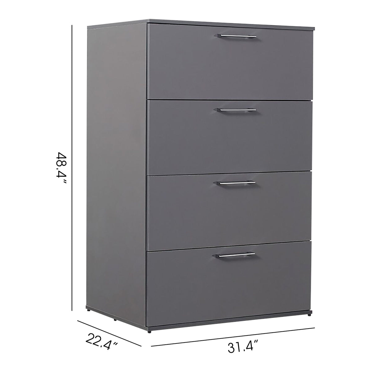 Glossy 4 Drawer Accent Chest with Deep Storage - Dark Gray or White
