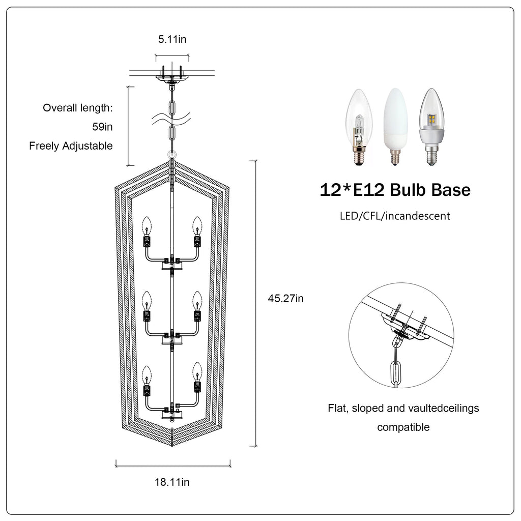 12-Light Farmhouse Kitchen Chandelier with Matte Finish - Metal