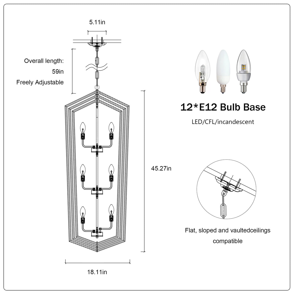 12-Light Farmhouse Kitchen Chandelier with Matte Finish - Metal