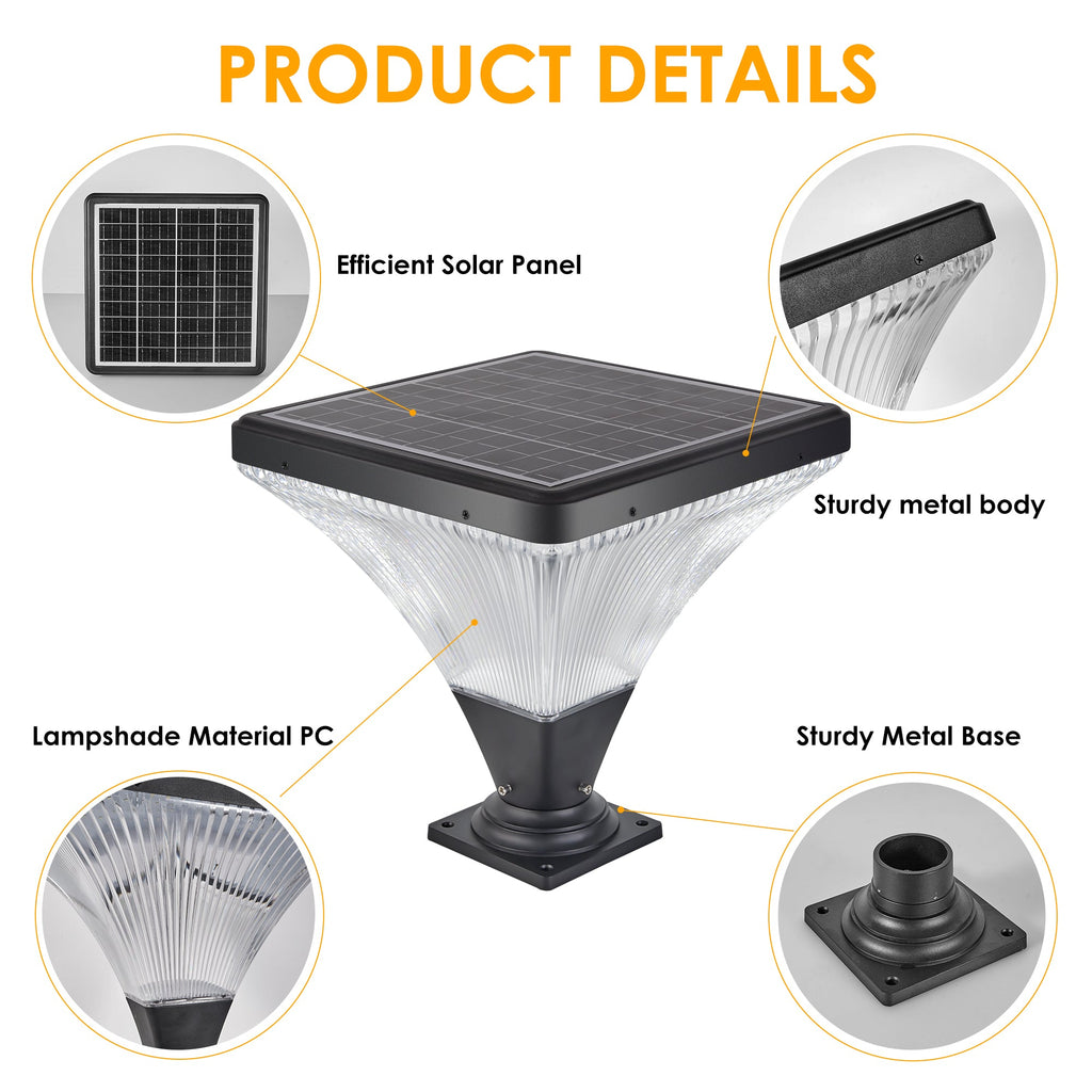 15" Black Outdoor Post Light with LED and Remote Control - Black