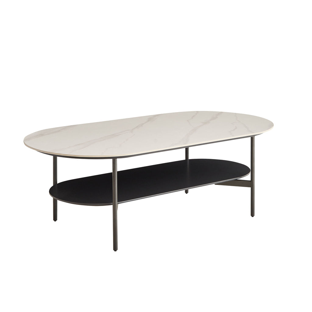 Contemporary Coffee Table with Sintered Stone Surface and Double Layer - White / Gray