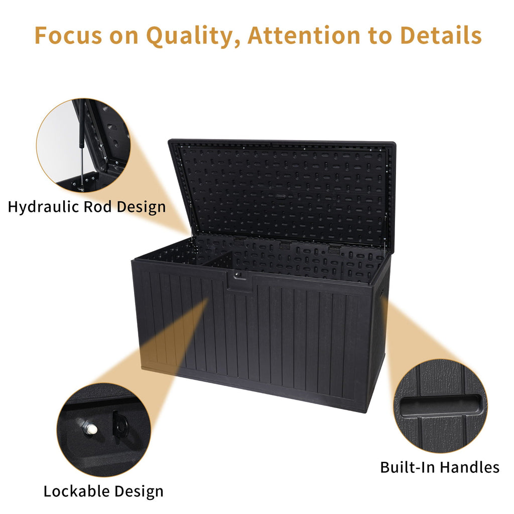 Outdoor Large Storage Box with Lockable Lid - Black