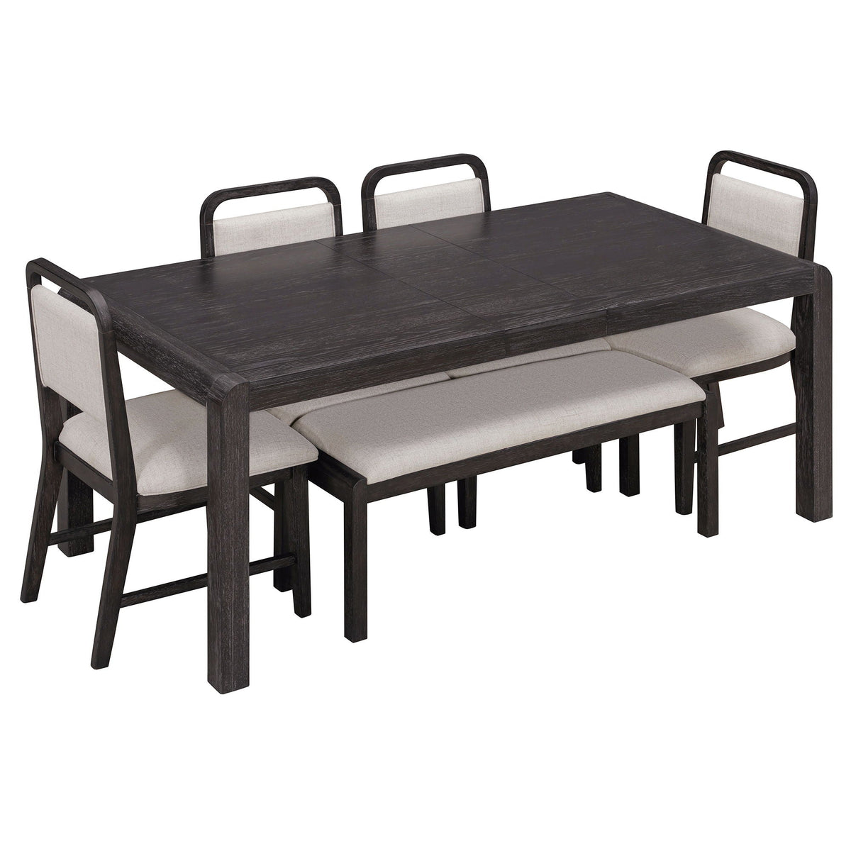 Extendable Dining Table Set with 4 Upholstered Chairs and 1 Bench