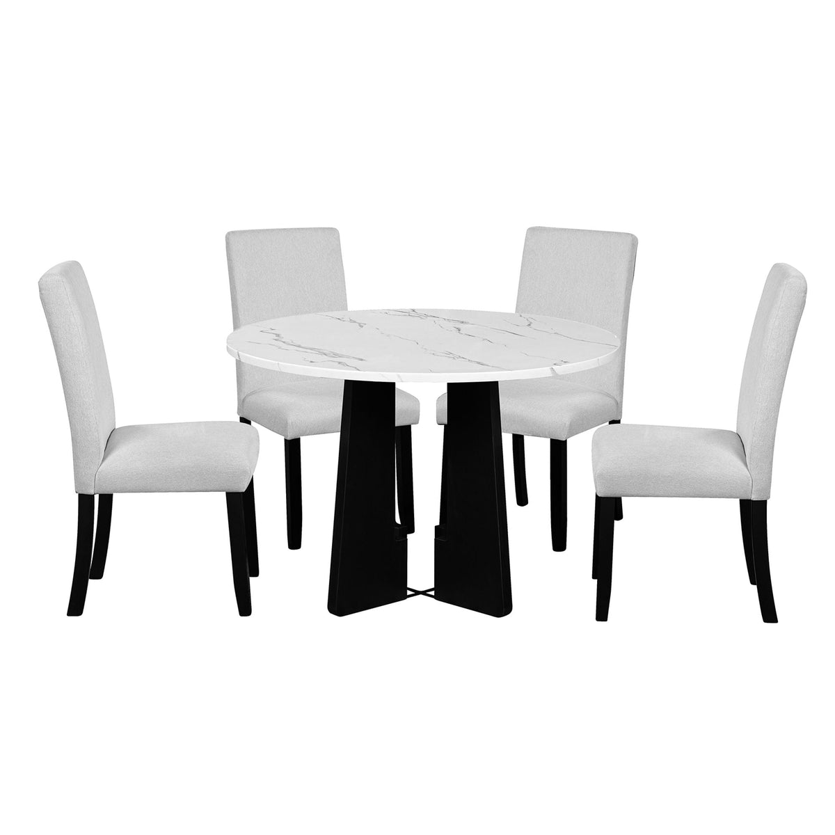 5 Piece Round Dining Table Set with Upholstered Chairs - Black or White