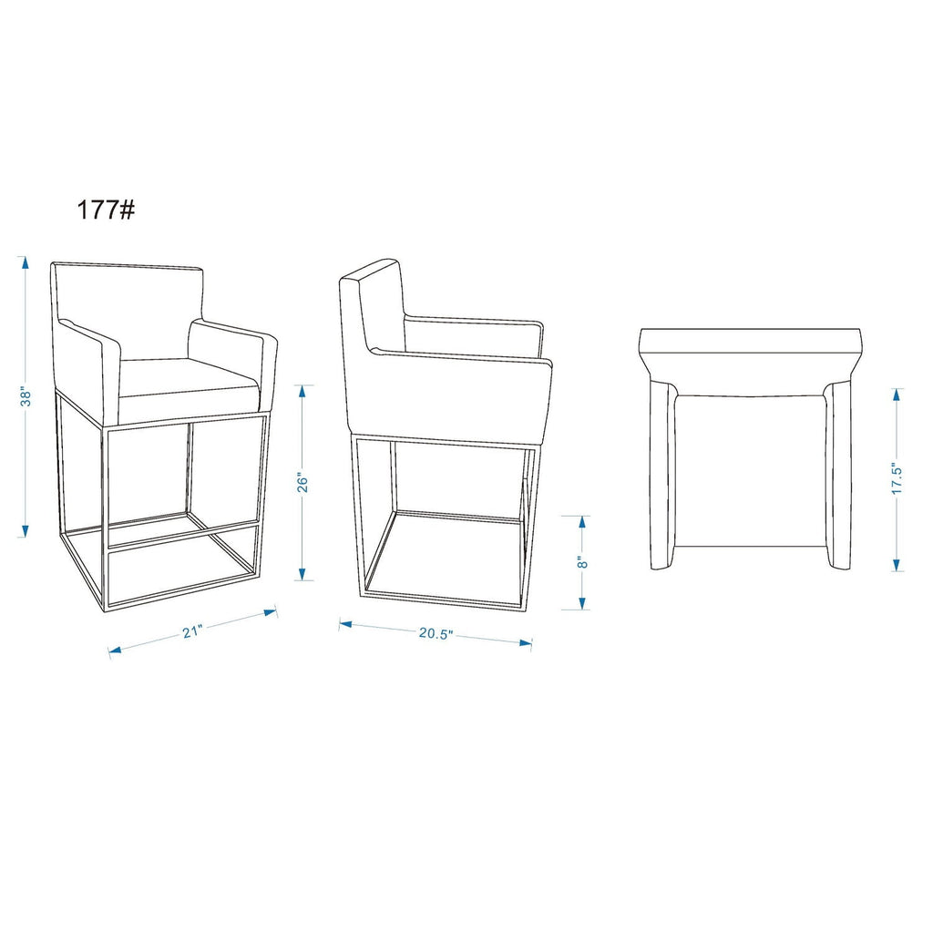 Ambassador Counter Stool with Square Frame and Armrests - Dark Gray or Beige
